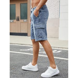 2025 <b>Men's</b> High Waist Vintage Style Denim Cargo <b>Shorts</b> Loose Fit Multi-Pockets Embroidered Animal Print Patterns Light - Product Image 5