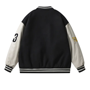 Winter Custom Front Logo Breathable Worsted Fabric Custom Men'<b>s</b> Letterman Real Varsity <b>Jacket</b> Stand Ribbed Collar - Product Image 2