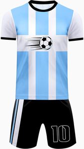 Maillot de football pour homme, bleu clair uni, blanc, imprimé par transfert thermique, respirant, anti-humidité, 100 % polyester, manches courtes, sport - Product Image 1