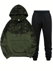 Camouflage print Hoodie <b>Set</b> Men's Tie-Dye Long Sleeve Hoodie And Tie-Dye Ribbed <b>Sweatpants</b> <b>Set</b> Suitable for Spring And Autumn - Product Image 2