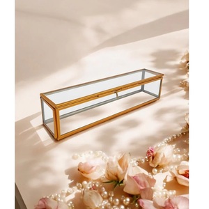Boîte à bijoux populaire en verre avec cadre doré et perles, organisateur de rangement pour bagues, boucles d'oreilles et colliers - Product Image 6