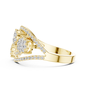 Bague de fiançailles de luxe en or jaune 14K 18K avec diamant de laboratoire taille ronde, triple grappe de diamants 0,65 CTW DEF VVS, vente en gros - Product Image 5