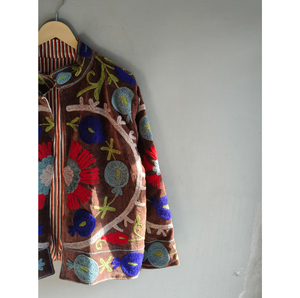 Hand Embroidered Breathable <b>Velvet</b> <b>Jacket</b> <b>Women</b> Mandarin Collar Floral Pattern Full Sleeve Autumn Bohemian Style Eco-Friendly - Product Image 3