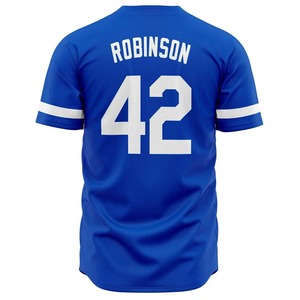 Baseball Jersey Short Sleeve V-Neck Button Front 42 Number Printed Polyester Sport Uniform Adult Regular Fit - Product Image 6
