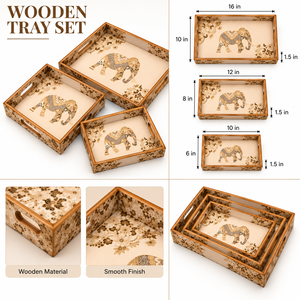 Ensemble de plateaux de service en bois à imprimé animal moderne, motif éléphant |   Plateau artisanal multifonctionnel pour la maison, l'hôtel, Diwali et les mariages - Product Image 5