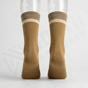 Crew <b>Socks</b> <b>Brown</b> Striped Knitted Breathable Casual Adult Regular Fit - Product Image 2