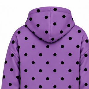 Sweat-shirt à capuche décontracté en polaire pour femme, noir à pois lavande, à manches longues, avec cordon de serrage et poche kangourou avant - Product Image 4