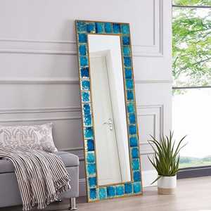 Espejo de Pared Rectangular de Madera Hecho a Mano con Marco de Mosaico Mediterráneo Azul y Blanco - Product Image 3