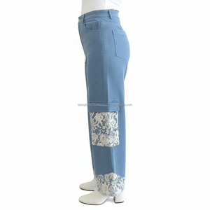 Nueva Tendencia: Jeans Acampanados con Encaje para Mujer, Pantalones Vaqueros Vintage de Pierna Ancha, Transpirables, Estilo Y2K, Ropa Casual Urbana, Logotipo Personalizado de Fábrica - Product Image 3