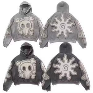 Sweat-shirts surdimensionnés pour hommes, effet délavé, 100% coton lourd, broderie de patchs usés, streetwear, OEM ODM - Product Image 4