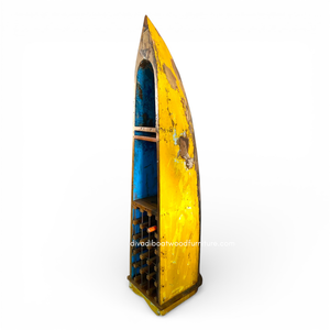 Support en bois de bateau récupéré et porte-bouteilles en verre, couleur naturelle, fait main, style vintage antique pour la maison, la cuisine et le salon - Product Image 1