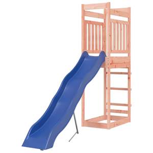 Structure de jeu extérieure en bois naturel avec toboggan bleu pour enfants - Product Image 4