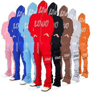 Ensembles deux pièces personnalisés OEM pour hommes : Sweat à capuche zippé intégral et pantalon cargo empilé – Tenue de sport streetwear pour homme - Product Image 3