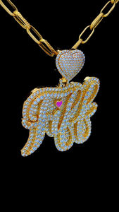 Joyería Popular Hip Hop brillante 3D Iced Out VVS Moissanite diamante corazón fianza letra nombre chapado en oro colgante collar - Product Image 2