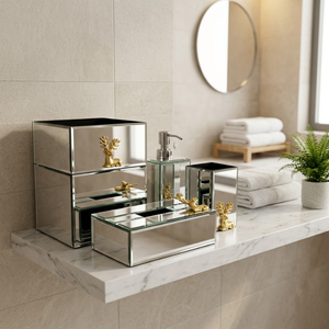 Elegant Transparent Glass Bathroom Accessories Set | Luxury Thick Durable Glass Soap Dispenser <b>Toothbrush</b> <b>Holder</b> Tumbler Soap - Product Image 3