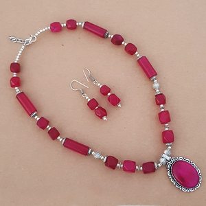 <b>Ruby</b> <b>Necklace</b> Earrings Set Handmade Gemstone Jewelry For Women Silver Overlay Wholesale Fashion Gift - Product Image 4