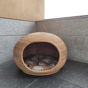 Round Dome Handwoven Rattan Pet Bed Cozy Enclosed Cat House Natural Wicker Pet <b>Basket</b> Comfortable Eco Friendly Handmade Pet Nest - Product Image 4