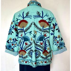 Chaqueta Bomber de Punto con Bordado Geométrico para Mujer, Manga Larga, Corta, de Algodón y Lona Ecológica - Product Image 5