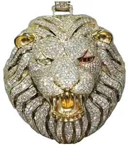 2024 Real Round Diamond Studded Fearless Lion Head Pendant available in bulk quantity for sale