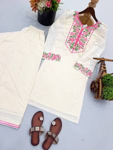 Beautiful Pure Khadi Cottan With Embroidery Work with fency Lace Border 2pc <b>TOP</b>-PANT Set - Product Image 6
