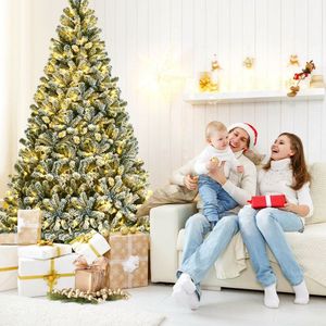 Albero di Natale Pre-Illuminato con Effetto Neve e Supporto in Metallo, 6/7/8 Piedi, Decorazione Festiva per le Feste - Product Image 5