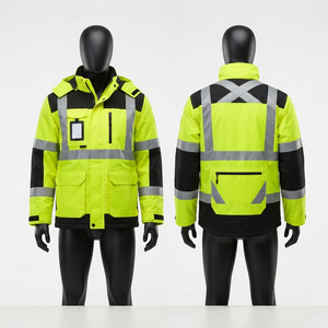 Premium 320 GSM Poly Cotton Twill Hi <b>Vis</b> Men Work <b>Jacket</b> <b>Orange</b> Reflective Panel Workwear Safety Coat Custom Logo - Product Image 4