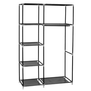 Armadio Portatile Pieghevole da 64 Pollici, Organizzatore in Tessuto Nero con Ripiani per Scarpe e Borse - Product Image 6