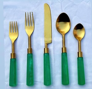 Juego de Cubiertos de Diseño Único con Mango de Bambú, Juego de Cubiertos de Acero Inoxidable Chapado en Oro, Especial para Vajilla y Utensilios de Mesa - Product Image 3