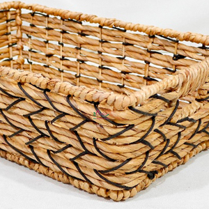 <b>Rectangular</b> Natural Rattan <b>Storage</b> <b>Basket</b> With Handles Rustic Style Multi Purpose Home Kitchen Organizer - Product Image 3