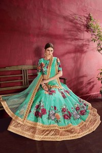 Floral Print Woven Silk Lehenga Choli Set <b>Sequin</b> Embroidery Dupatta Women Ethnic Wedding Outfit Knee Length - Product Image 2