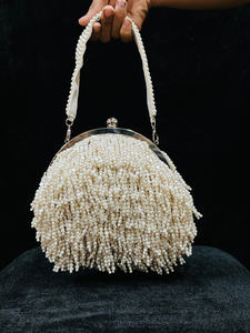 Pochette de soirée indienne de luxe à franges de perles, ornée de perles, avec cadre métallique, pour mariée et femme, pour mariage - Product Image 2