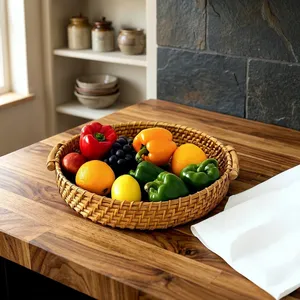 Rattan Serving Tray Handmade Woven Cane with Handles Portable Modern <b>Breakfast</b> Tea Coffee Snacks Dining Table Kitchen Home Decor - Product Image 6
