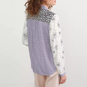 Blusa de Algodón Personalizada de Fábrica OEM para Primavera/Verano, Camisa Casual con Estampado de Moda y Parches en Contraste para Mujer, Transpirable - Product Image 5