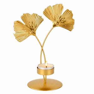 Porte-bougie en métal doré de luxe en forme de feuille de Ginkgo, style nordique moderne, centre de table pour salon, salle à manger, décoration et fête - Product Image 1