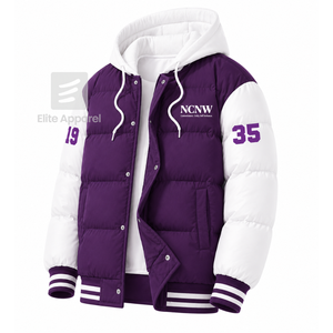 Veste matelassée personnalisée du Conseil NCNW avec logo brodé sur le devant, couleur violet et blanc, manches longues, pour femme - Product Image 2