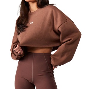 Bulk Custom Women Cropped Sweatshirt Cotton Fleece Oversized Fit <b>Drop</b> Shoulder Hoodies Athleisure Crop Top Private Label Supply - Product Image 2