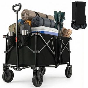Carrello da Campeggio Pieghevole Nero Resistente 400 Libbre con Ruote per Tutti i Terreni Capacità 180L Carrello Utilitario Pieghevole per Shopping - Product Image 1