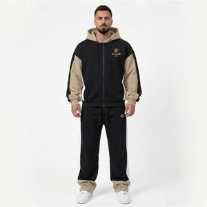 Custom Men's Oversized Drop Shoulder Tracksuit | Tri-Tone Color <b>Block</b> Fleece Jogger Set - Product Image 1