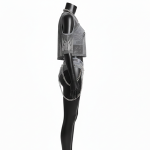 ชุดว่ายน้ำพรีเมียมผ้าโพลีเอสเตอร์ผสมสแปนเด็กซ์สีเทา ผ้าตาข่ายยืดหยุ่น ประดับโลโก้แบบรีดร้อนด้วยคริสตัล สำหรับผู้หญิง - Product Image 2