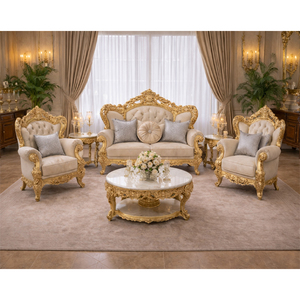 Turkish Theme Wooden Handcarved <b>Sofa</b> <b>Set</b> For Living Room Ornate Gold Leaf Carved 8 Seater Living Room Furniture At Factory Price - Product Image 6