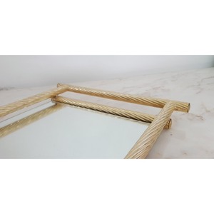 Rectangle <b>Gold</b> Plated <b>Mirror</b> <b>Tray</b> Glamorous Decorative Handle Design Single-piece Package - Product Image 2