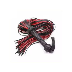 <b>Red</b> Leather Whip With Braided Handle And Multiple Strips - Product Image 5