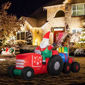 Inflable Navideño de 2.7m con Luces LED de Colores, Santa Claus Conduciendo un Remolque con Cajas de Regalo, Decoración Inflable para Jardín - Product Image 2