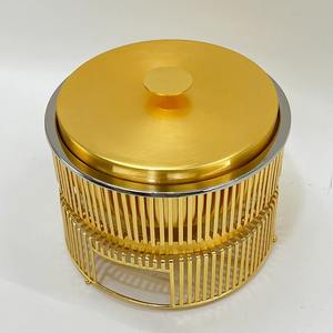 Calentador de Comida Tipo Buffet con Soporte Vertical Decorativo de Acero Inoxidable de Lujo, 28 cm de Diámetro, Acabado Pulido, Chapado en Oro - Product Image 4