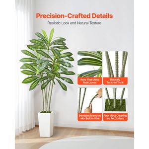Dracaena Artificiale Bianca in Fibra di Vetro da 1,8 m in Vaso Alto, Pianta Finta in Seta, Grande Palma Tropicale Finta - Product Image 2