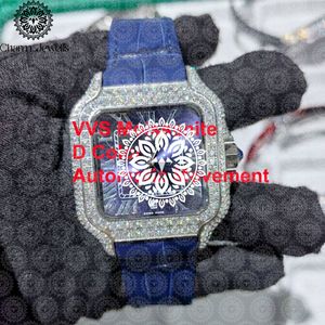 Reloj Mecánico de Lujo Charm_Jewells con Moissanita, Caja Cuadrada, Correa de Cuero Azul, 43mm, Movimiento Analógico Automático para Mujer - Product Image 3