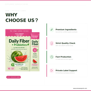 Poudre de mélange de fibres et de probiotiques en sachets individuels saveur pastèque – Complément alimentaire OEM - Product Image 2