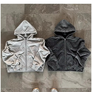 Nouveau sweat à capuche pour homme en coton 100% avec effet délavé et strass, collection automne 2026 Razer Impex |   Pull-over épais |   2 pièces en gros, offre spéciale - Product Image 4