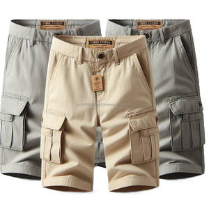 Short cargo taille moyenne pour hommes, grandes tailles, nouveaux modèles, séchage rapide, respirant, tissé, teint uni avec décoration lavée, multi-poches - Product Image 2