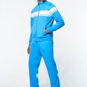 Ensemble de survêtement pour homme, bleu, à blocs de couleur, sweat-shirt et pantalon à fermeture éclair intégrale, coupe classique, respirant, style sportif, pour le printemps - Product Image 1